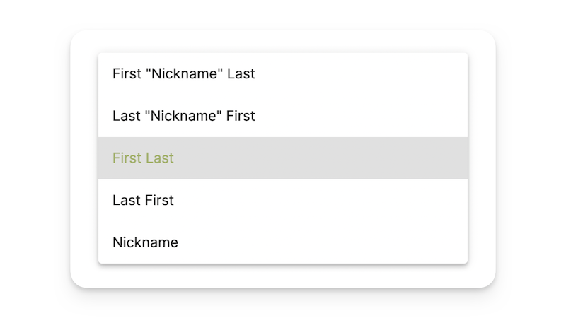 Peerdom screenshot of the settings for peoples' name format